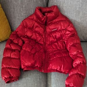 Puffer electric red coat.